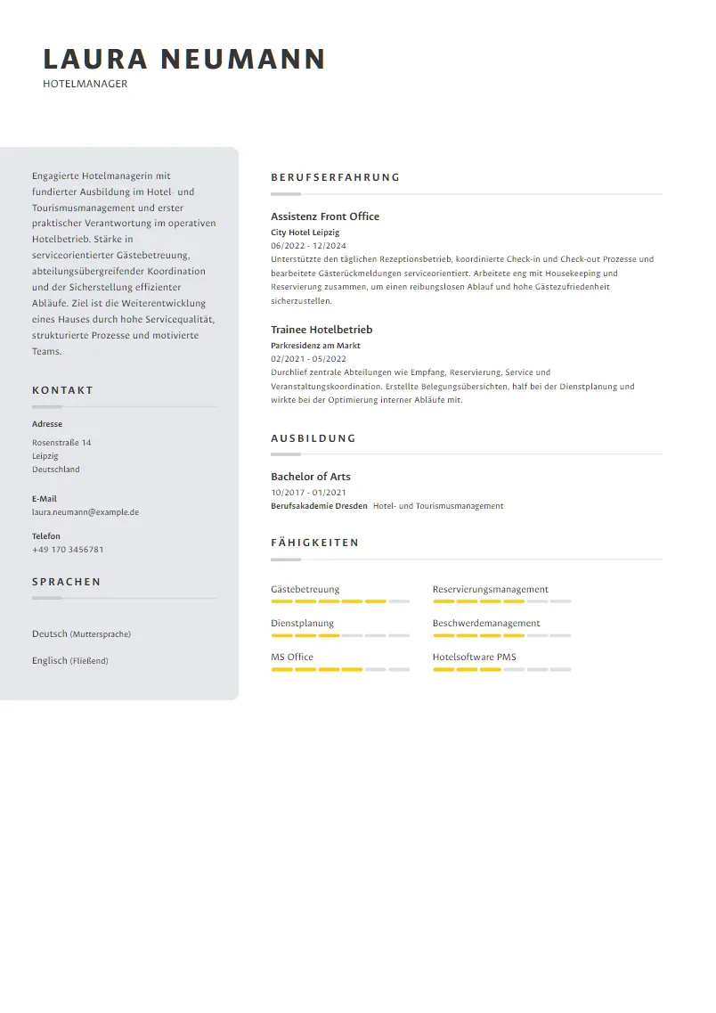 Lebenslauf Beispiel Hotelmanager - Laura Neumann