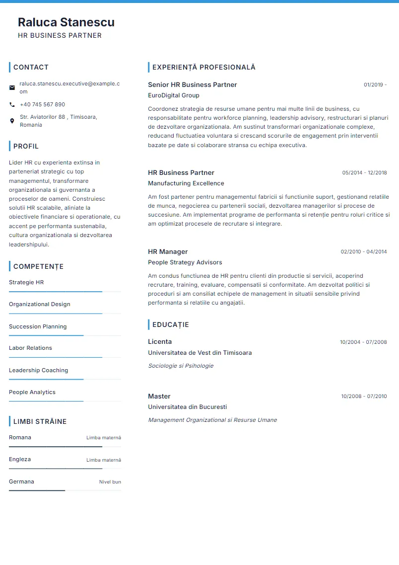 Exemplu CV HR Business Partner - Raluca Stanescu