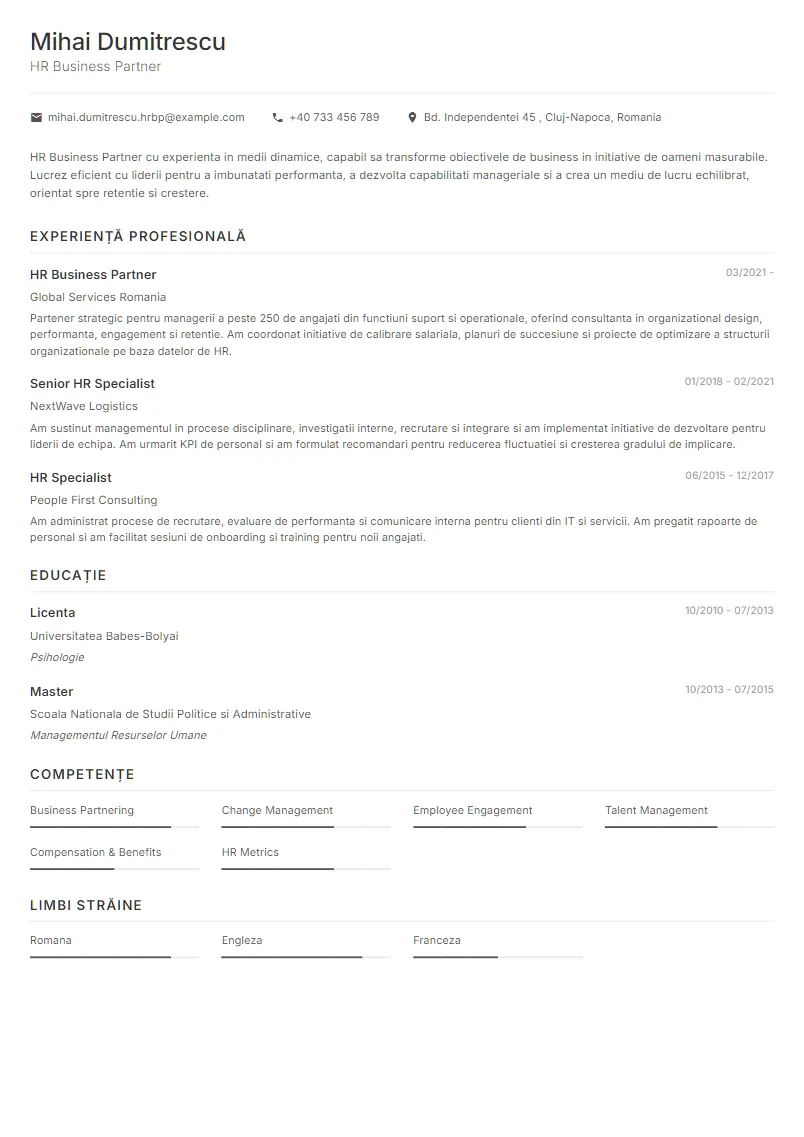 Exemplu CV HR Business Partner - Mihai Dumitrescu