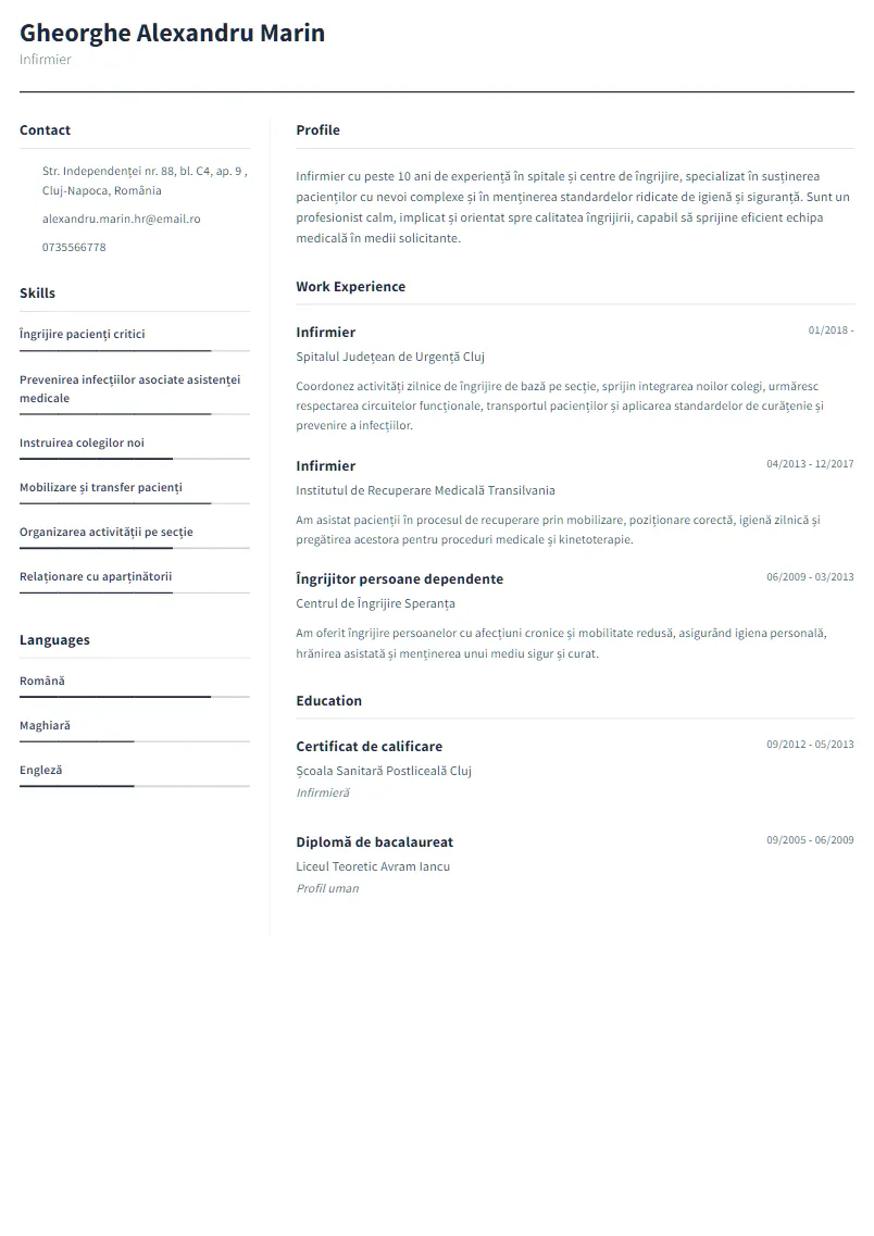 Exemplu CV Infirmier - Gheorghe Alexandru Marin