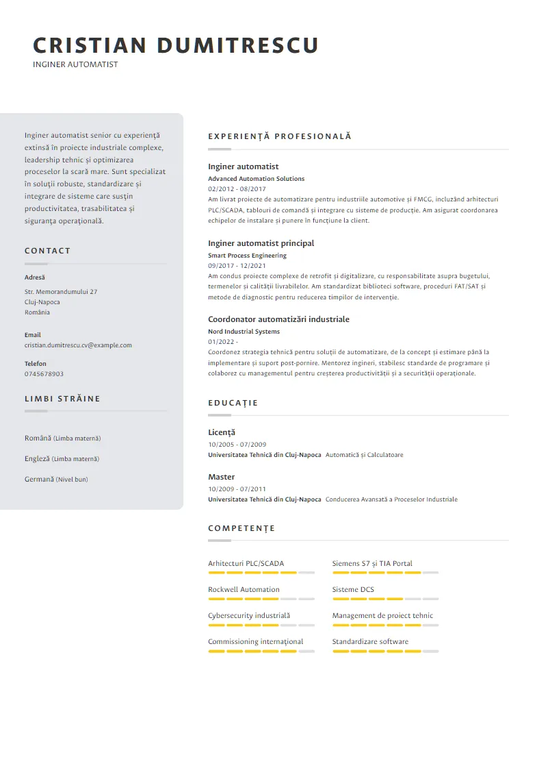 Exemplu CV Inginer automatist - Cristian Dumitrescu