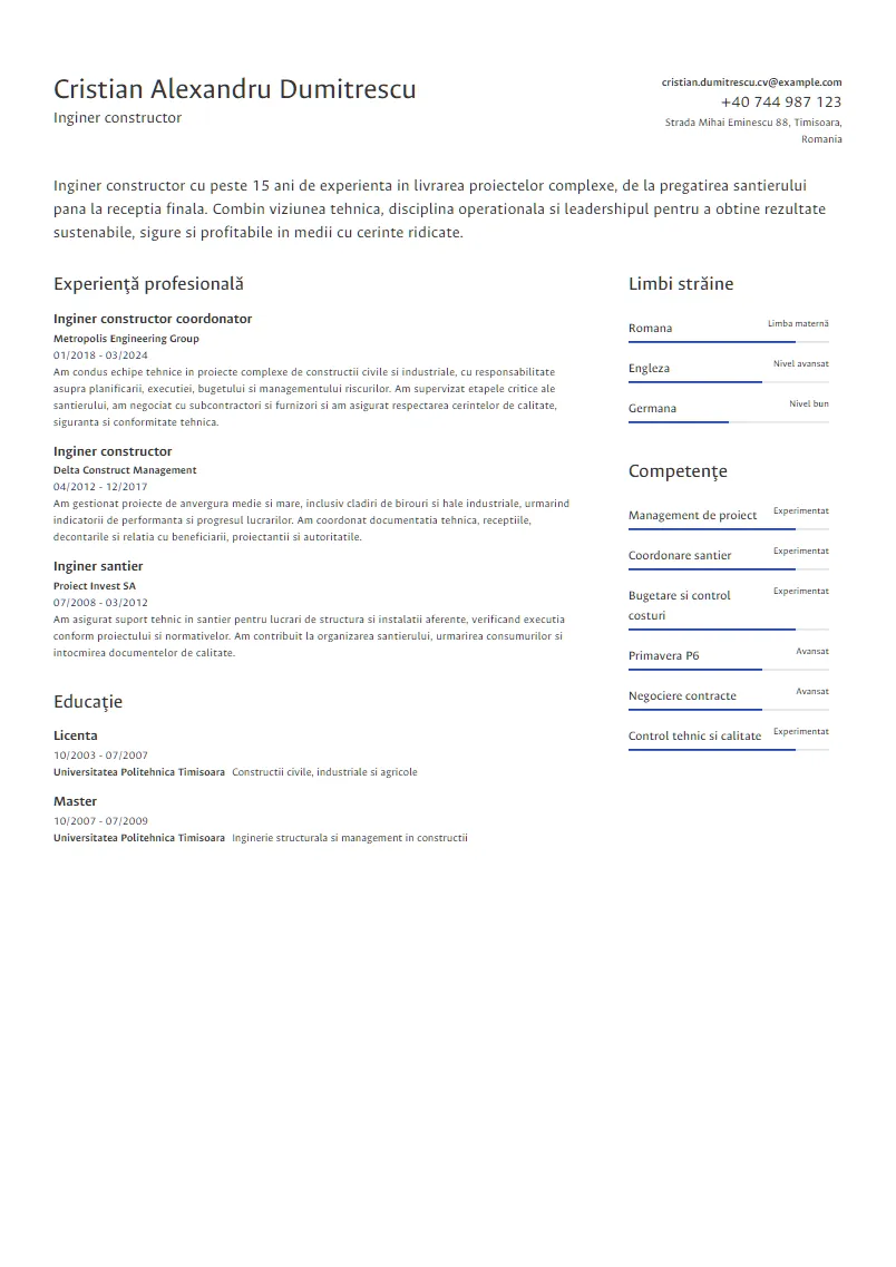 Exemplu CV Inginer constructor - Cristian Alexandru Dumitrescu