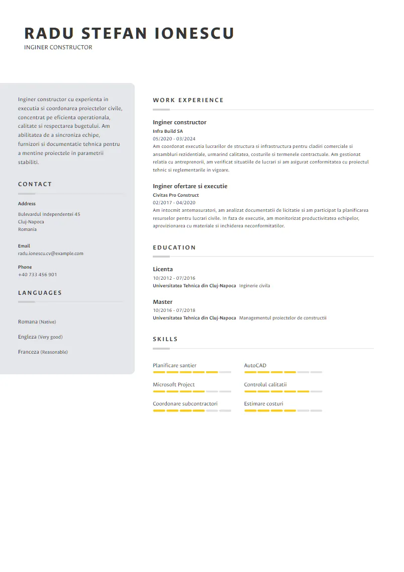 Exemplu CV Inginer constructor - Radu Stefan Ionescu