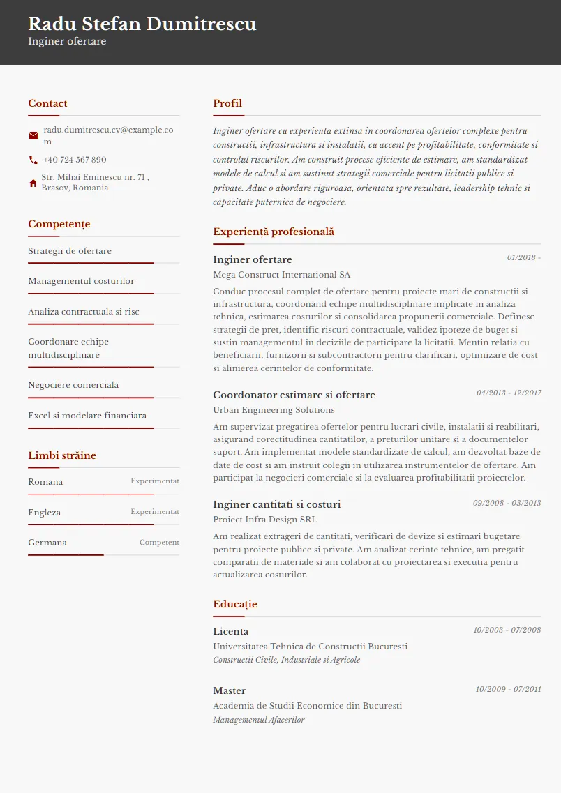 Exemplu CV Inginer ofertare - Radu Stefan Dumitrescu