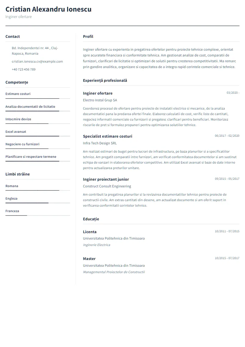 Exemplu CV Inginer ofertare - Cristian Alexandru Ionescu