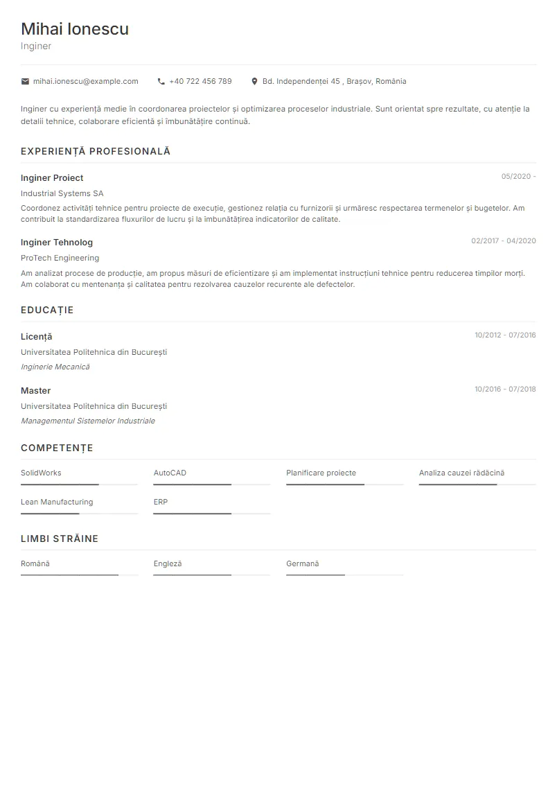 Exemplu CV Inginer - Mihai Ionescu
