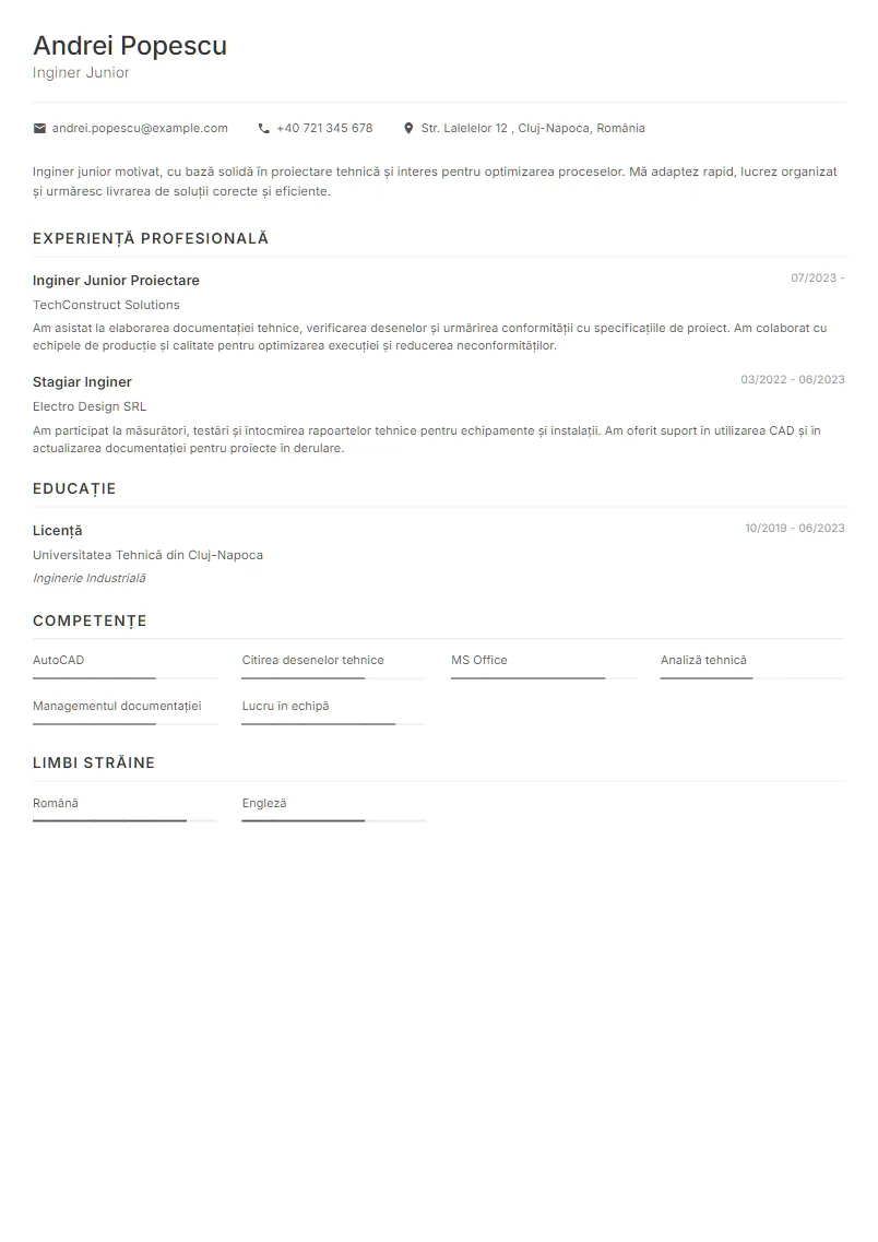 Exemplu CV Inginer Junior - Andrei Popescu