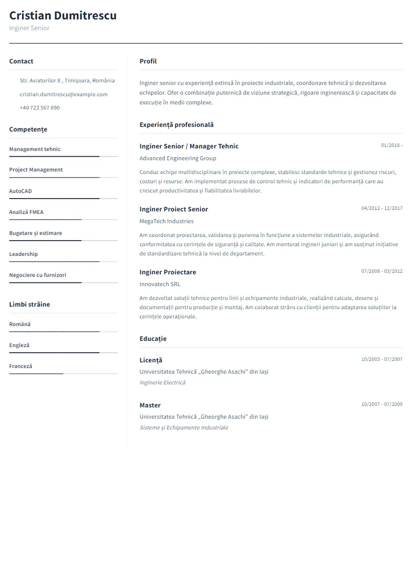 Exemplu CV Inginer Senior - Cristian Dumitrescu