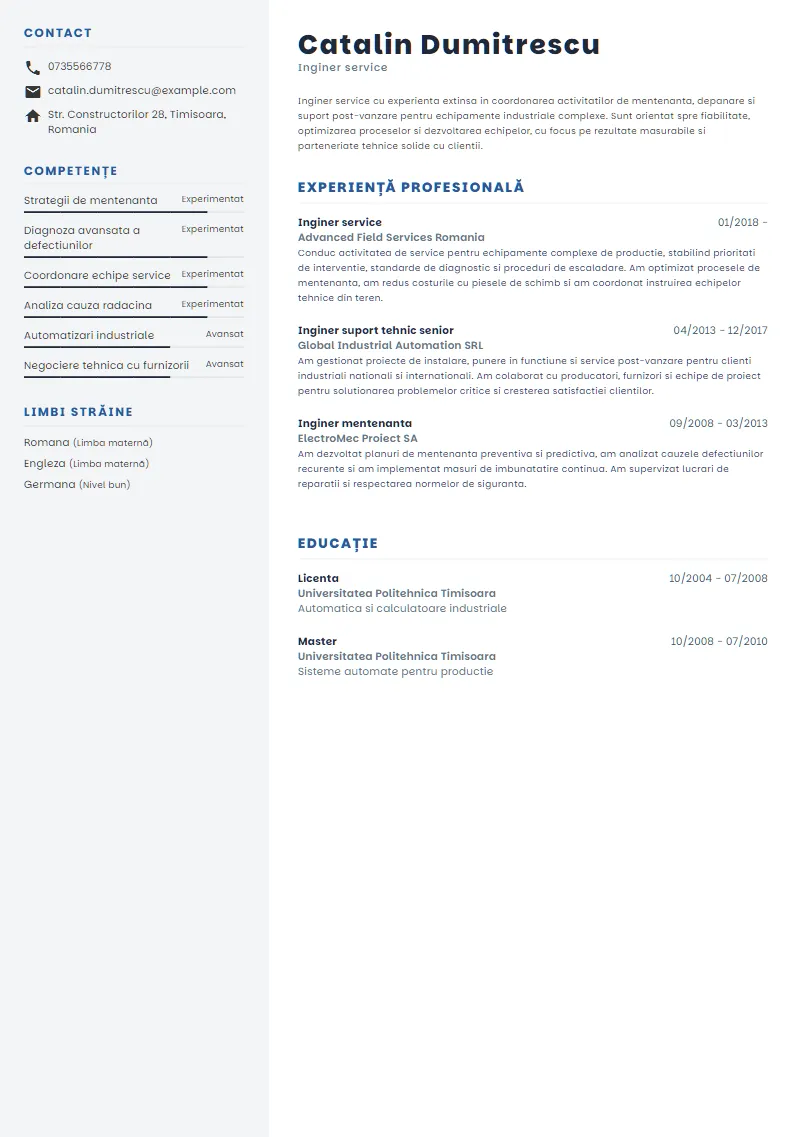 Exemplu CV Inginer service - Catalin Dumitrescu