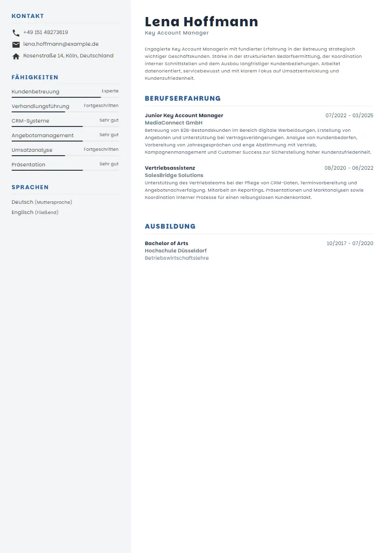 Lebenslauf Beispiel Key Account Manager - Lena Hoffmann