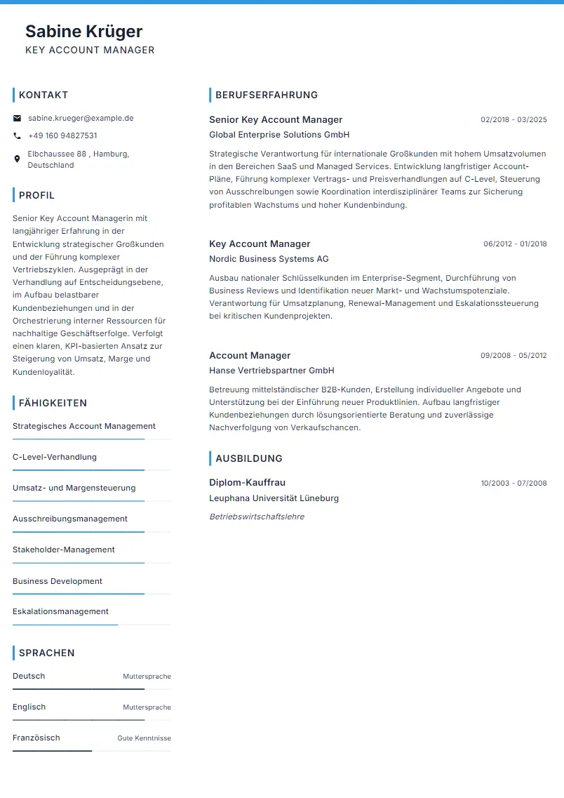 Lebenslauf Beispiel Key Account Manager - Sabine Krüger