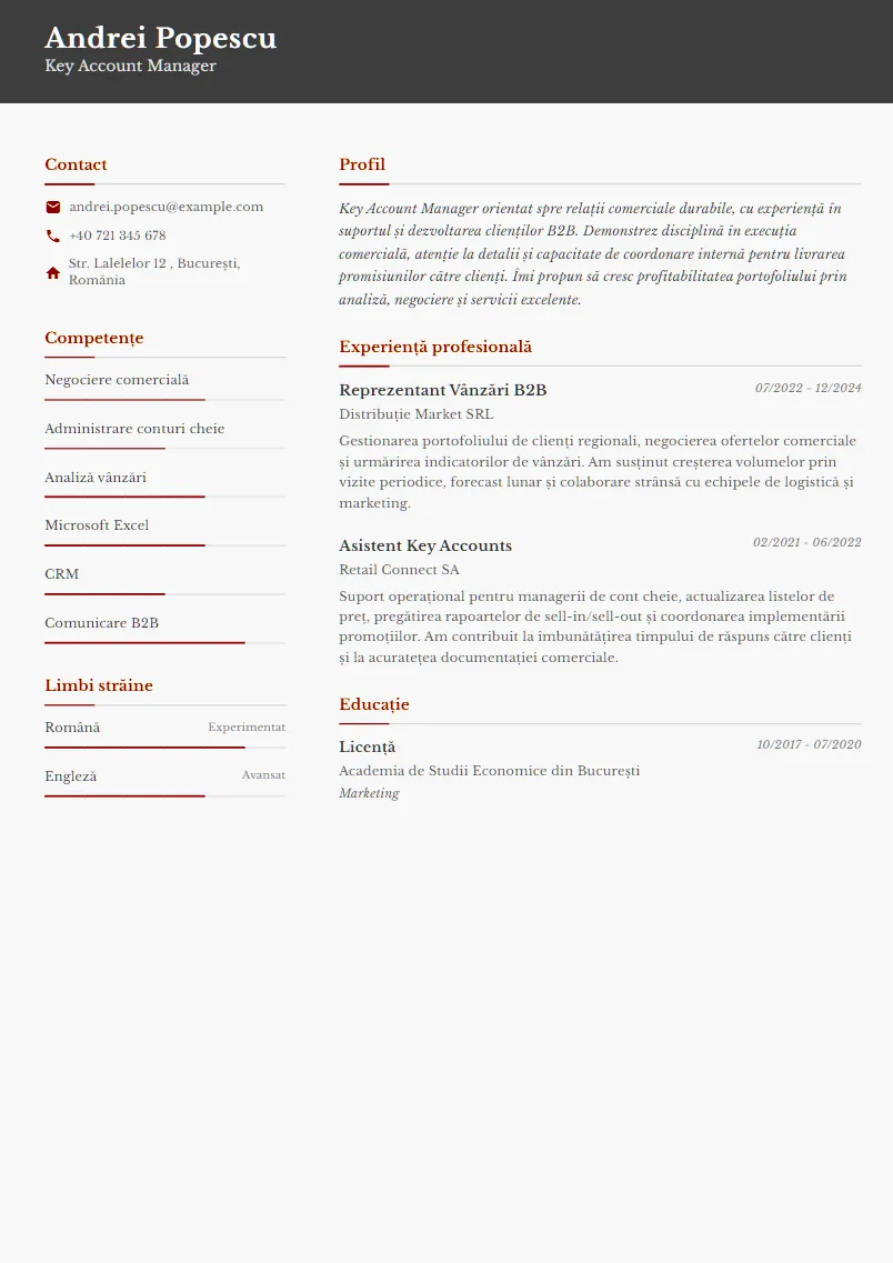 Exemplu CV Key Account Manager - Andrei Popescu