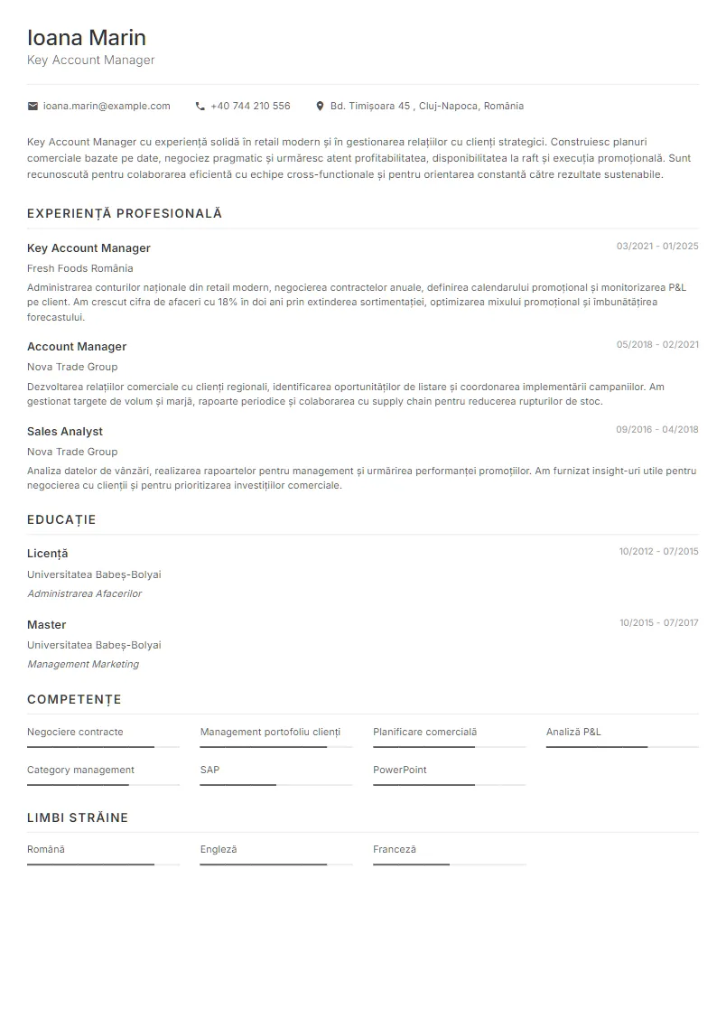 Exemplu CV Key Account Manager - Ioana Marin