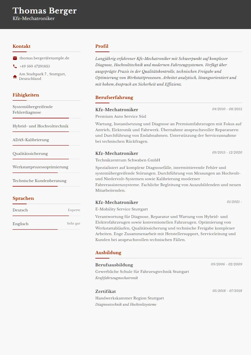 Lebenslauf Beispiel Kfz-Mechatroniker - Thomas Berger