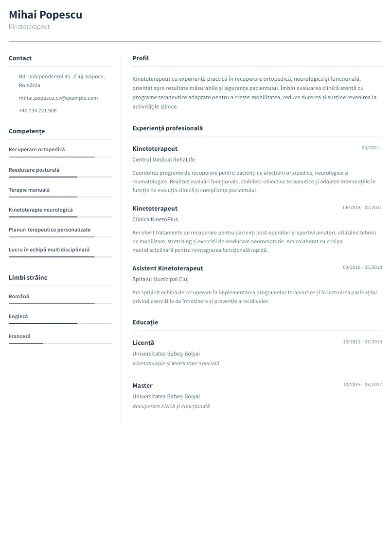 Exemplu CV Kinetoterapeut - Mihai Popescu