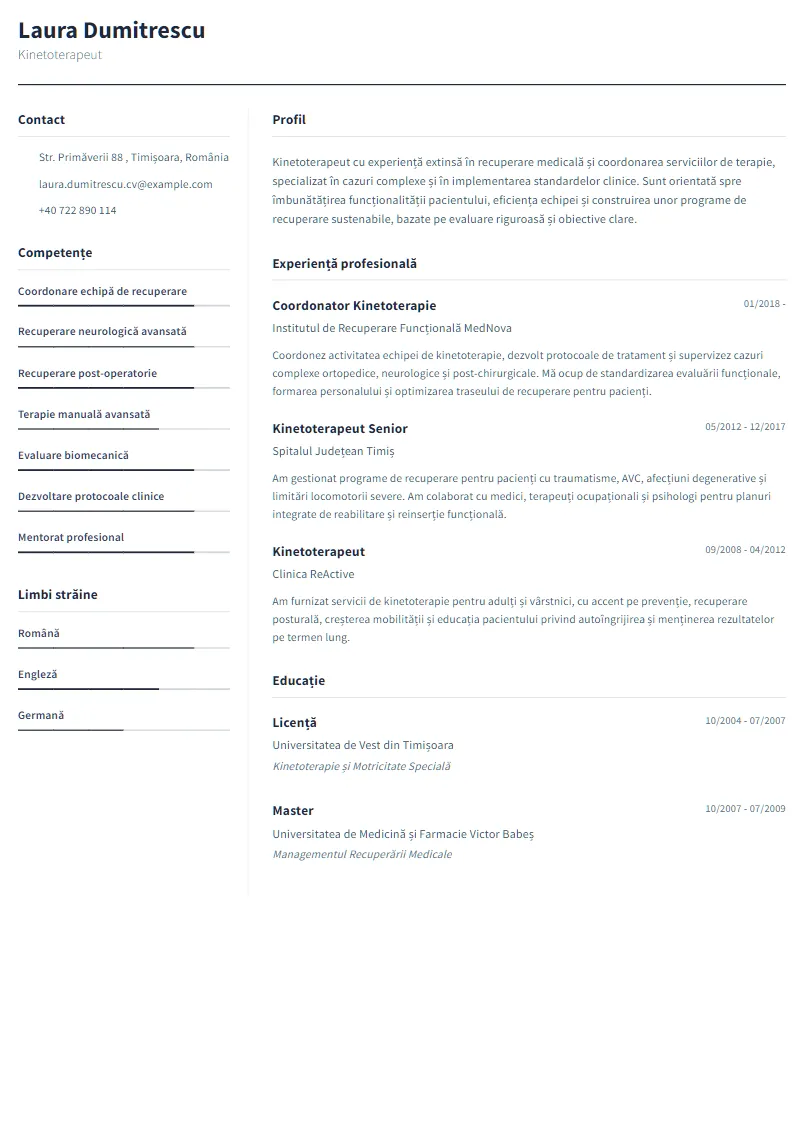 Exemplu CV Kinetoterapeut - Laura Dumitrescu