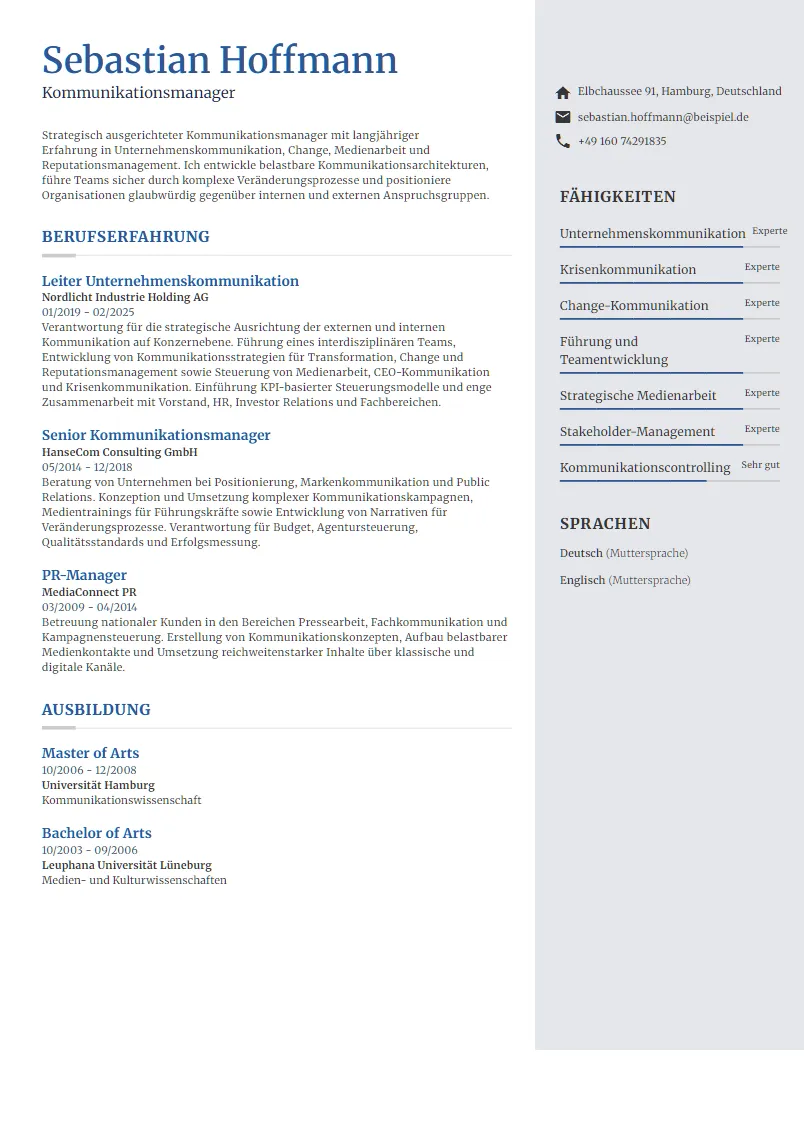 Lebenslauf Beispiel Kommunikationsmanager - Sebastian Hoffmann