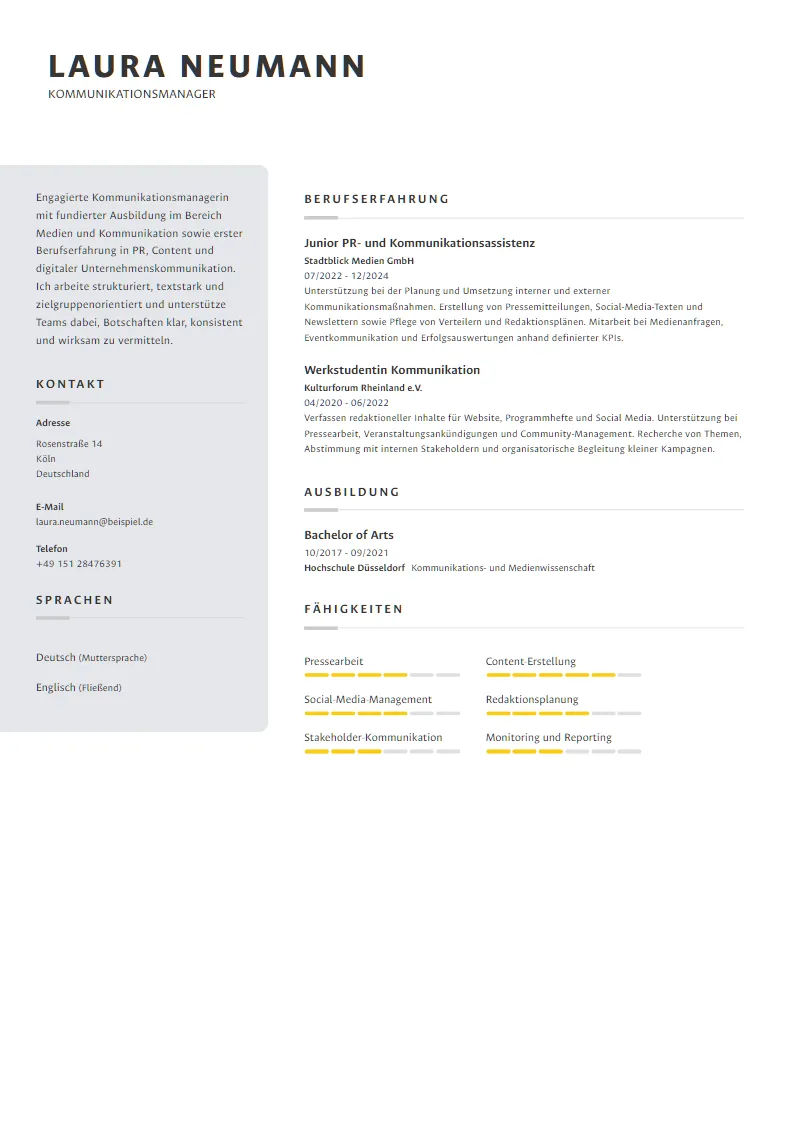 Lebenslauf Beispiel Kommunikationsmanager - Laura Neumann