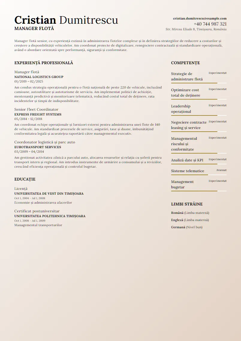 Exemplu CV Manager flotă - Cristian Dumitrescu