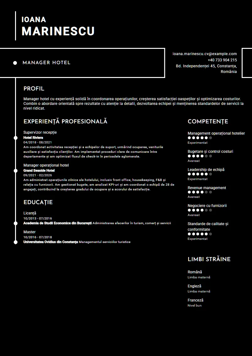 Exemplu CV Manager hotel - Ioana Marinescu