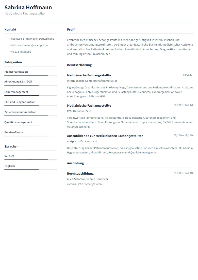 Lebenslauf Beispiel Medizinische Fachangestellte - Sabrina Hoffmann