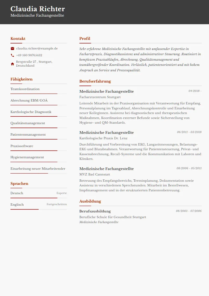 Lebenslauf Beispiel Medizinische Fachangestellte - Claudia Richter