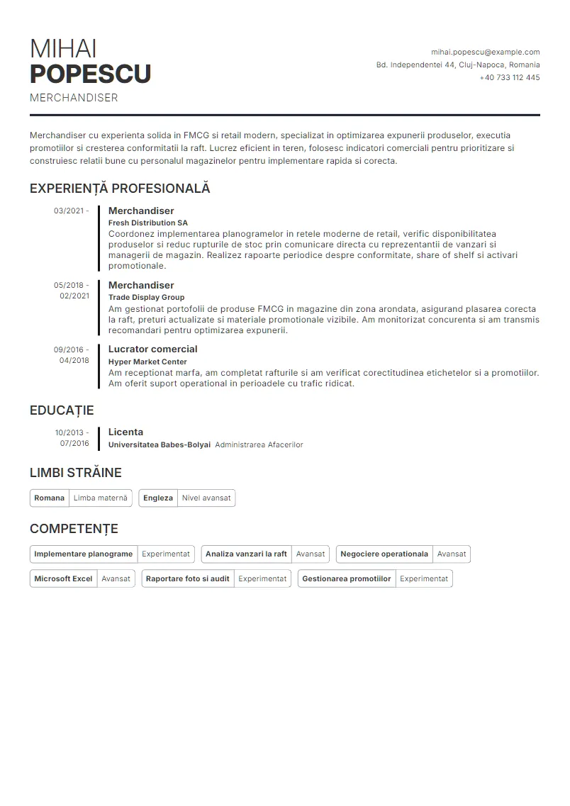 Exemplu CV Merchandiser - Mihai Popescu