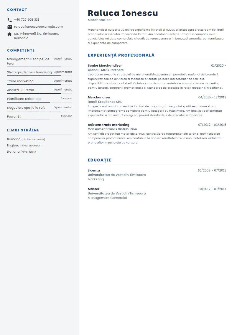 Exemplu CV Merchandiser - Raluca Ionescu