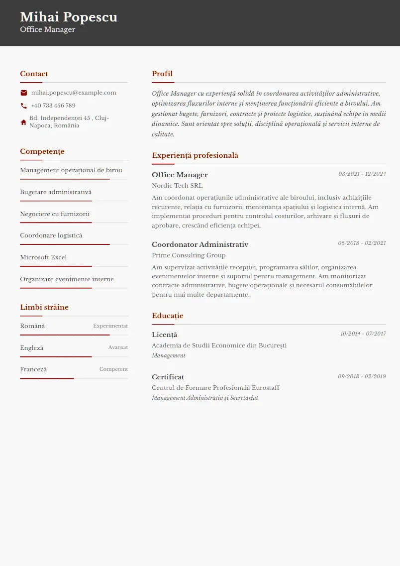 Exemplu CV Office Manager - Mihai Popescu