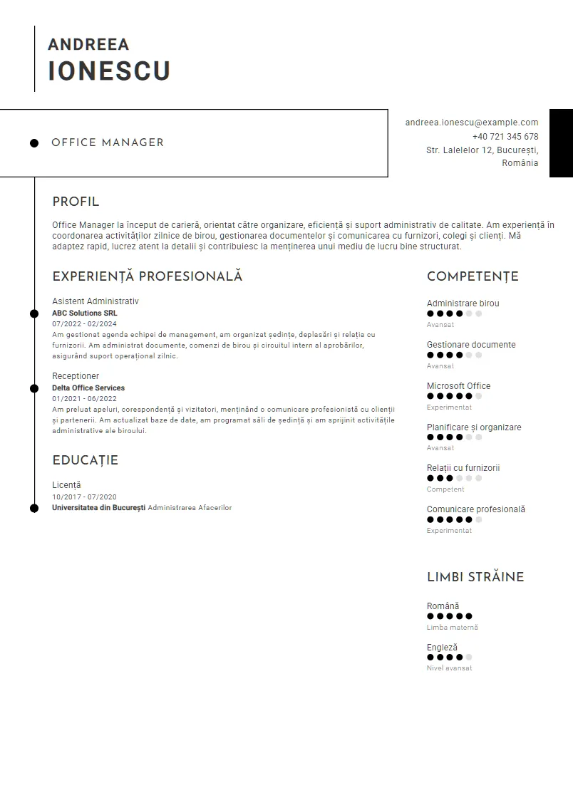 Exemplu CV Office Manager - Andreea Ionescu