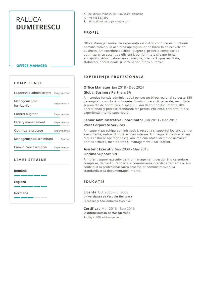 Exemplu CV Office Manager - Raluca Dumitrescu