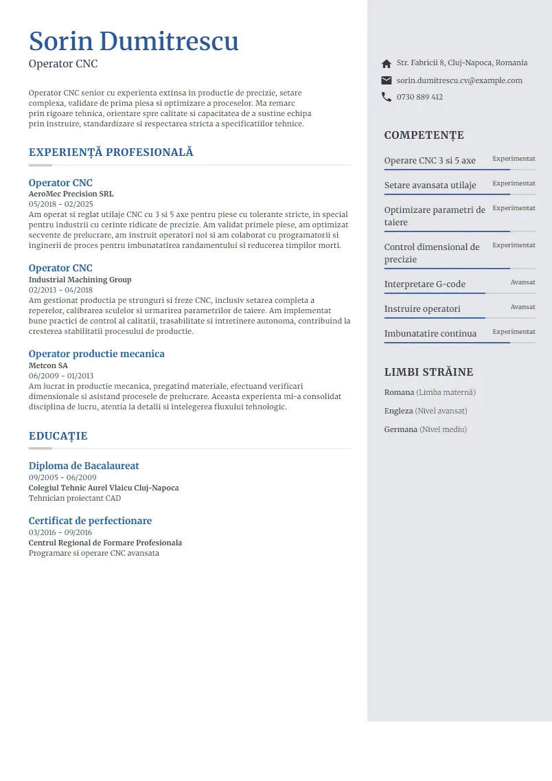 Exemplu CV Operator CNC - Sorin Dumitrescu