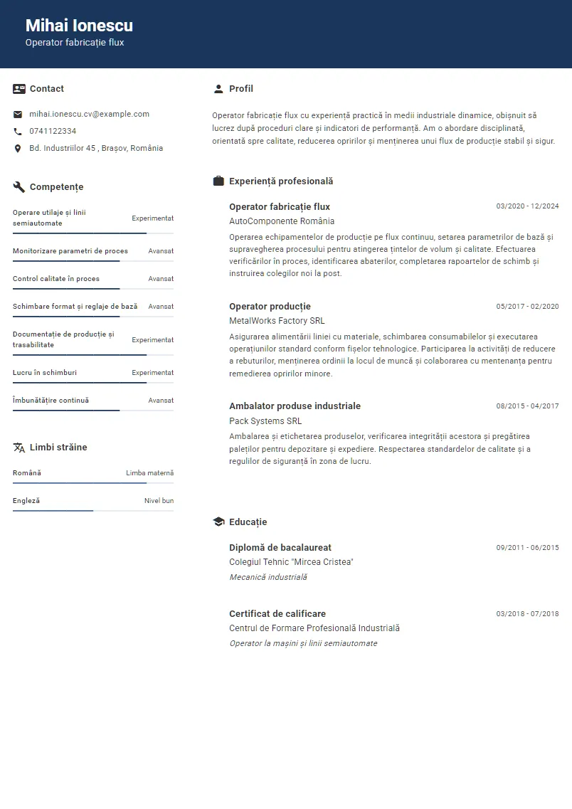 Exemplu CV Operator fabricație flux - Mihai Ionescu