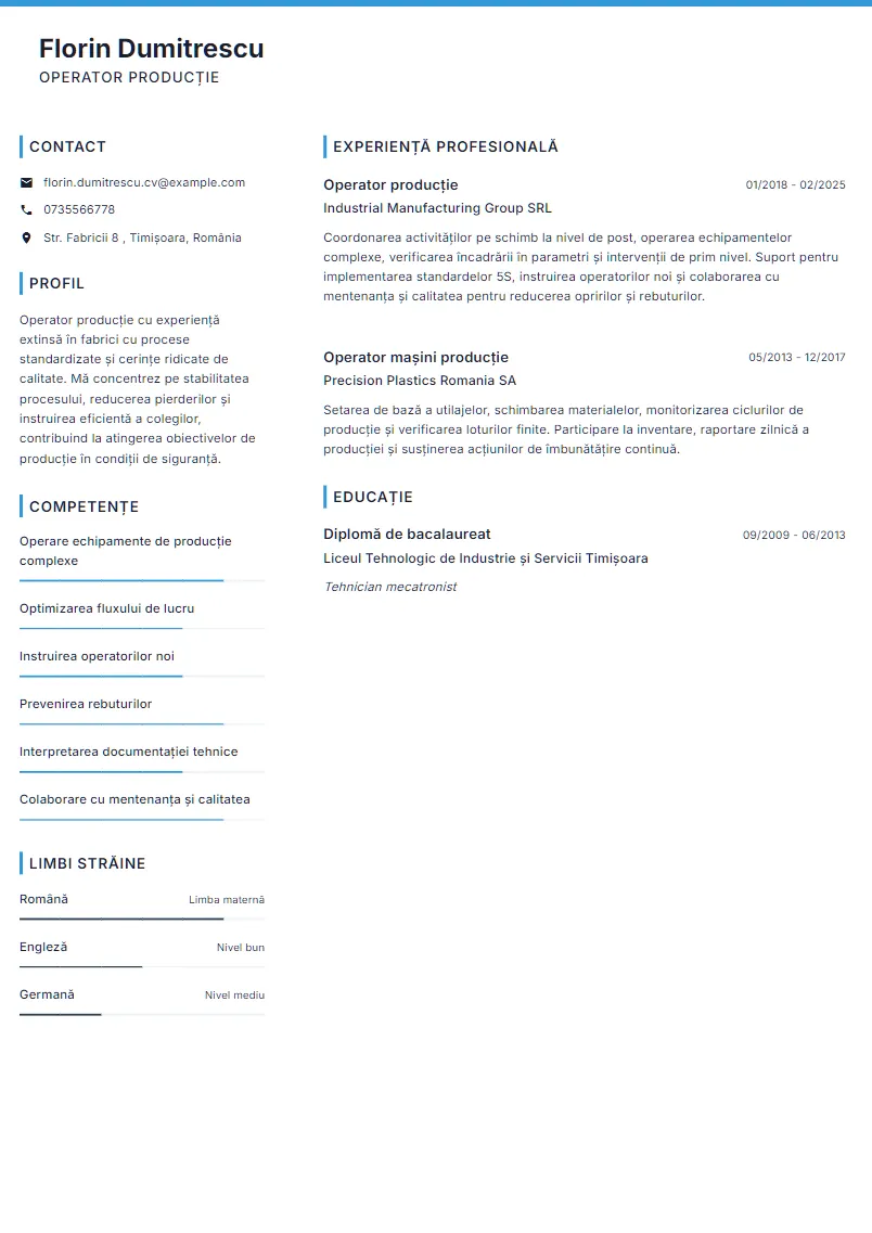 Exemplu CV Operator producție - Florin Dumitrescu