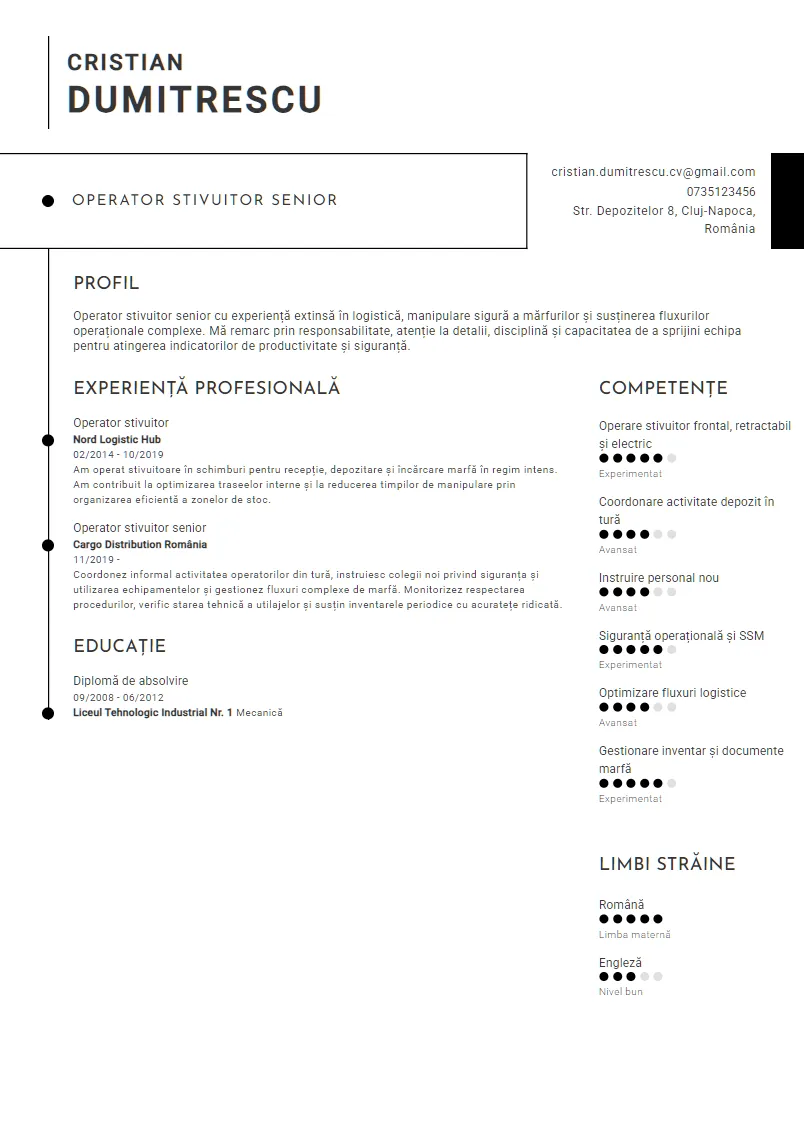 Exemplu CV Operator stivuitor senior - Cristian Dumitrescu