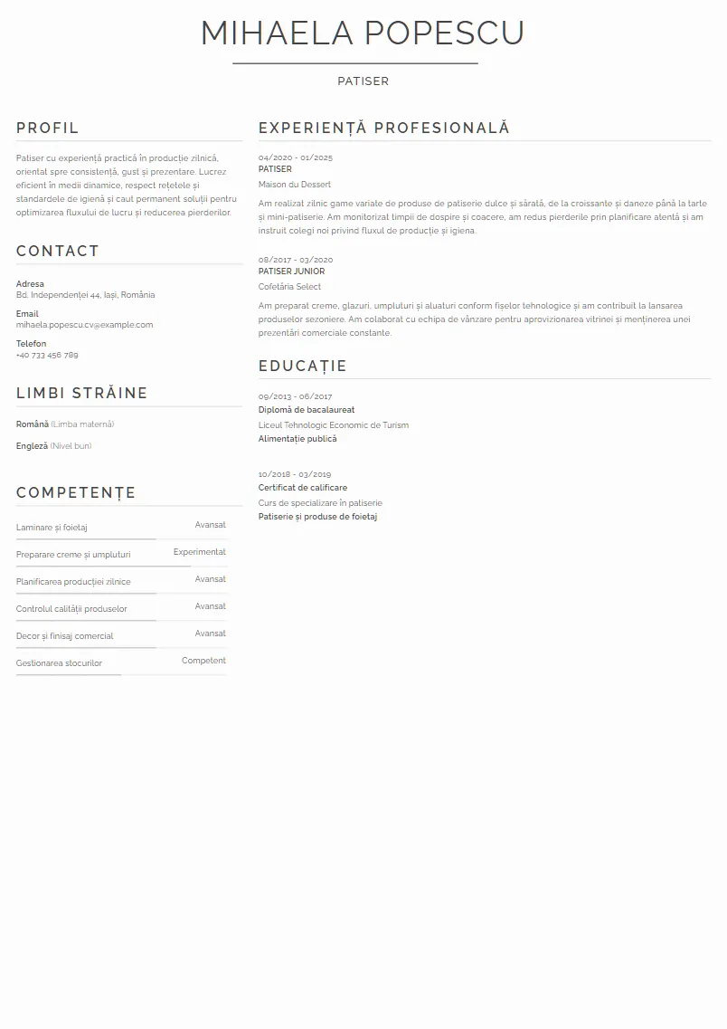 Exemplu CV Patiser - Mihaela Popescu