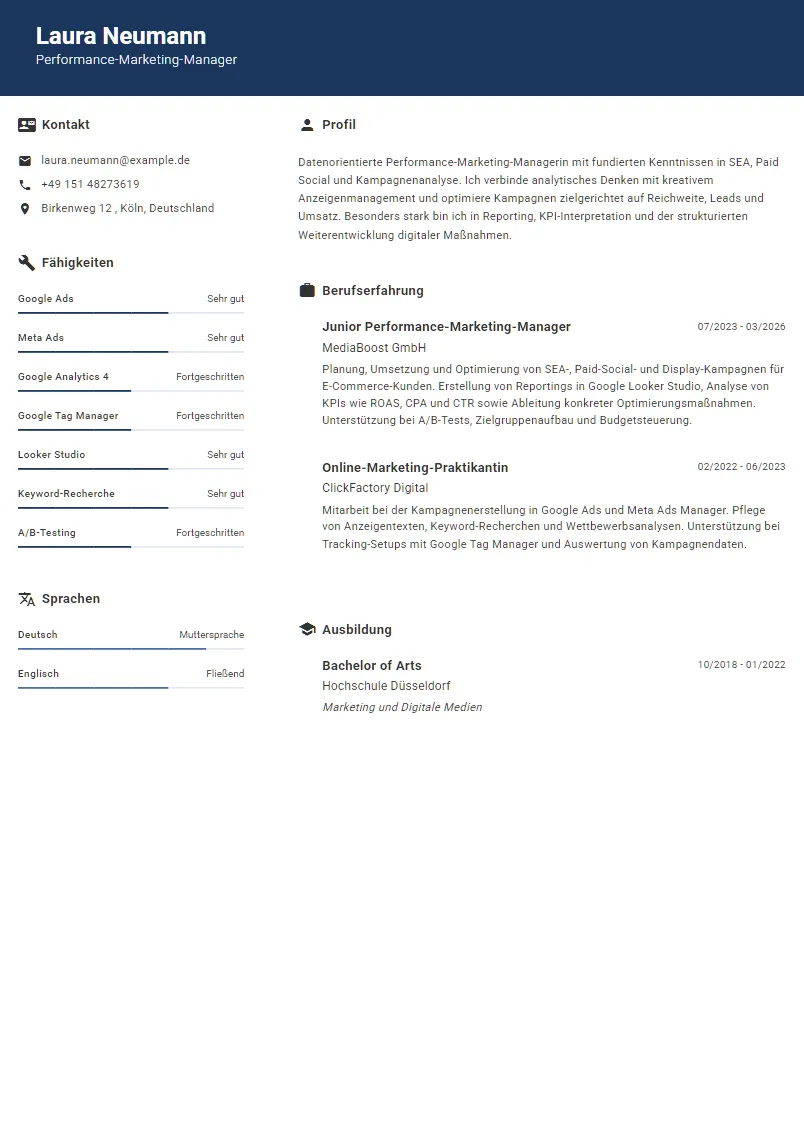 Lebenslauf Beispiel Performance-Marketing-Manager - Laura Neumann