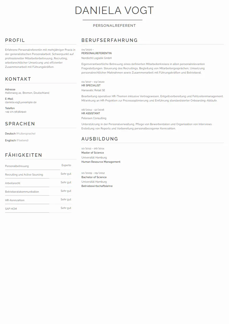 Lebenslauf Beispiel Personalreferent - Daniela Vogt