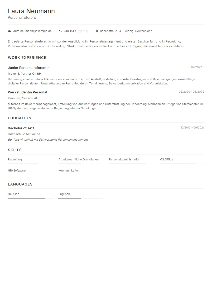 Lebenslauf Beispiel Personalreferent - Laura Neumann