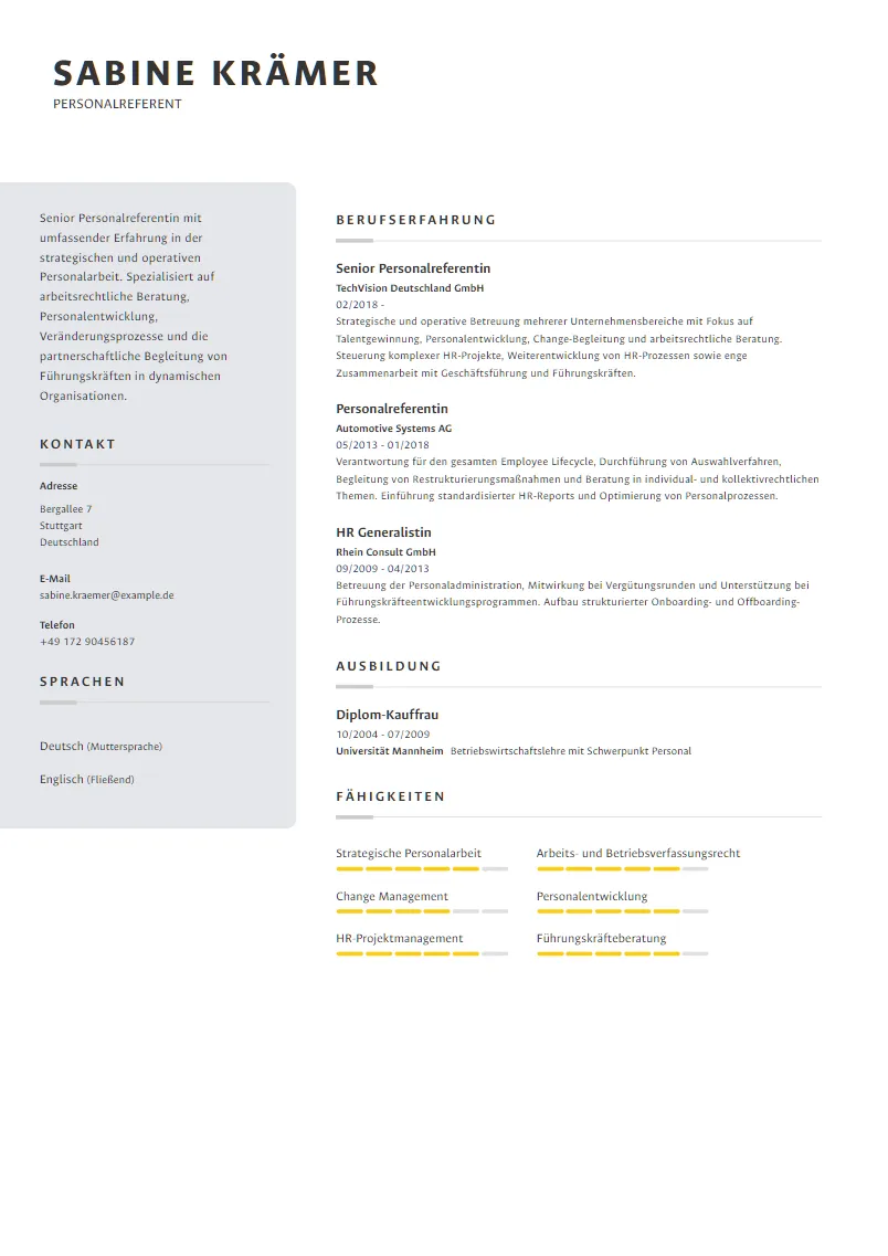 Lebenslauf Beispiel Personalreferent - Sabine Krämer
