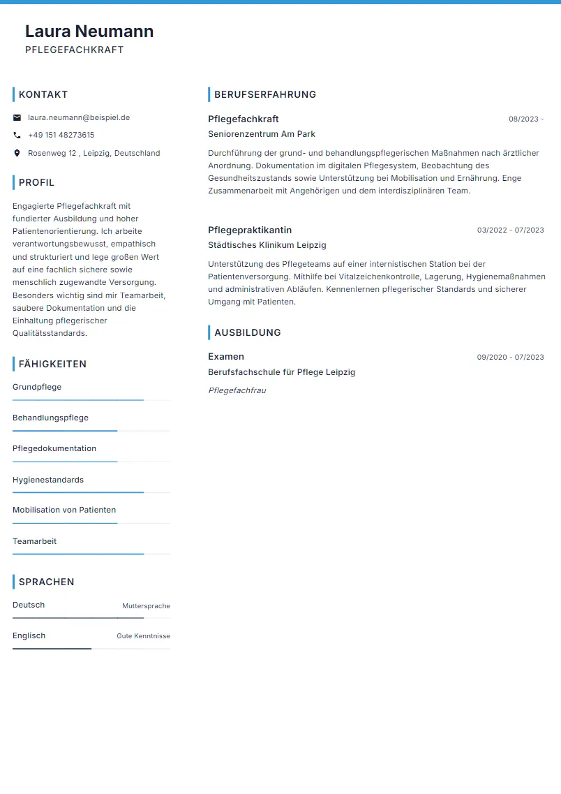 Lebenslauf Beispiel Pflegefachkraft - Laura Neumann