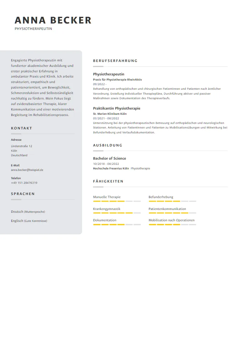 Lebenslauf Beispiel Physiotherapeutin - Anna Becker
