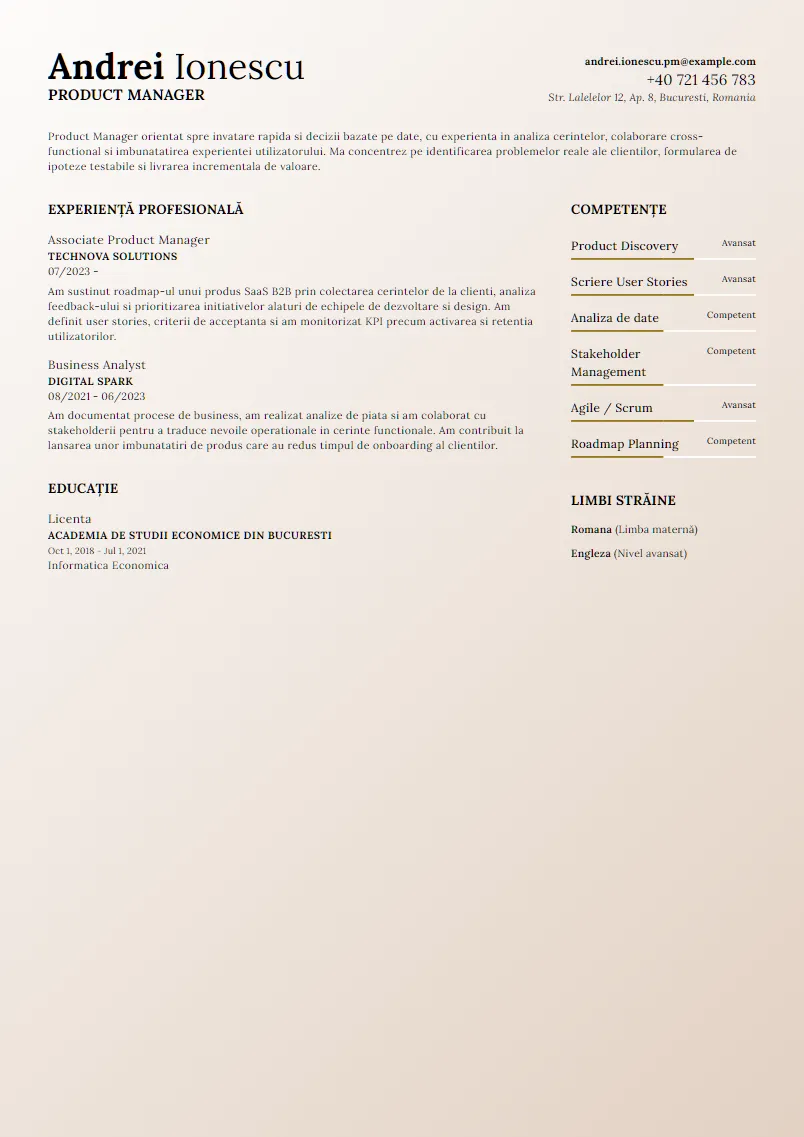 Exemplu CV Product Manager - Andrei Ionescu