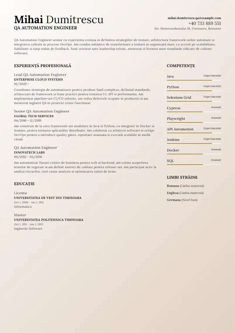 Exemplu CV QA Automation Engineer - Mihai Dumitrescu