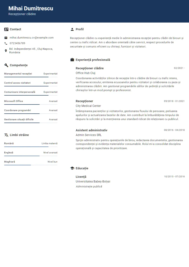 Exemplu CV Recepționer clădire - Mihai Dumitrescu