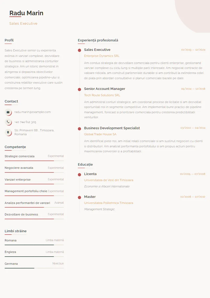 Exemplu CV Sales Executive - Radu Marin