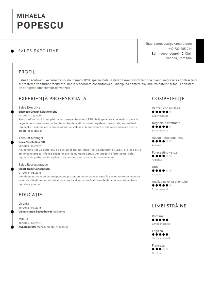Exemplu CV Sales Executive - Mihaela Popescu