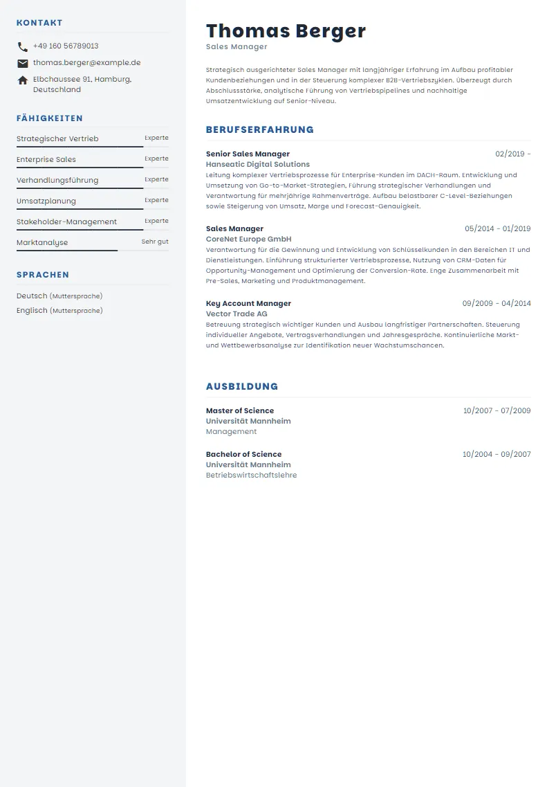 Lebenslauf Beispiel Sales Manager - Thomas Berger