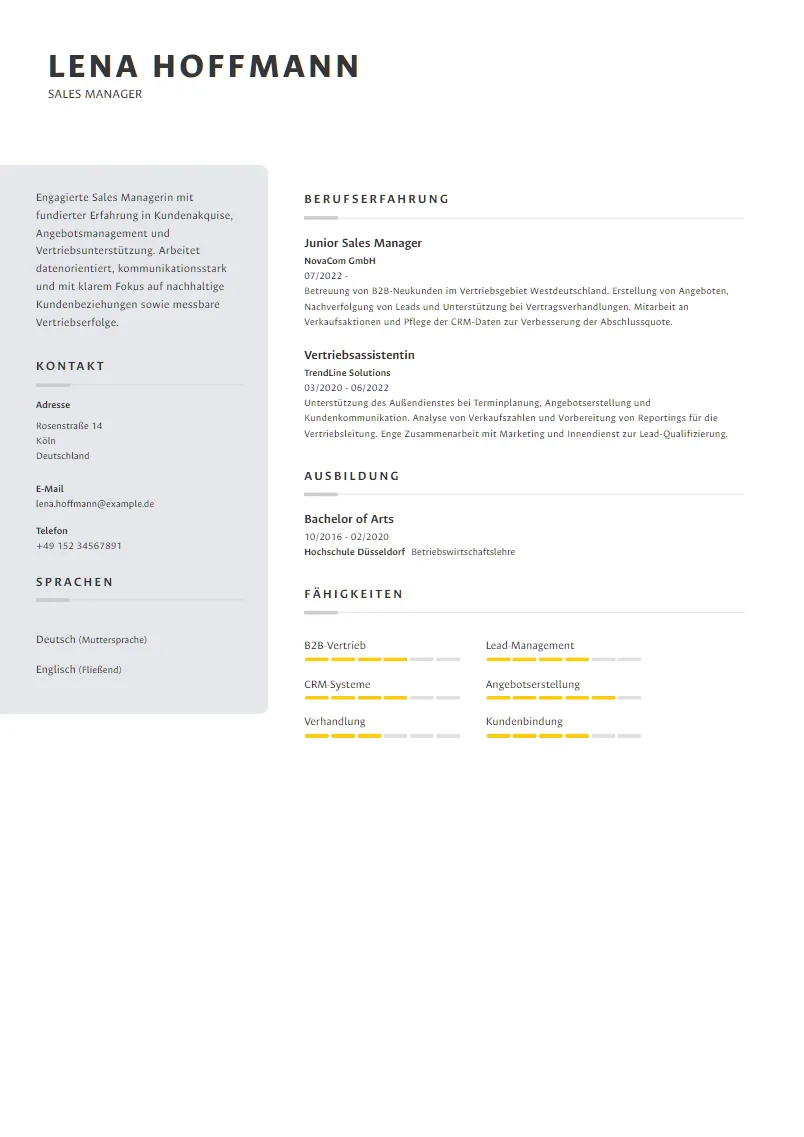 Lebenslauf Beispiel Sales Manager - Lena Hoffmann