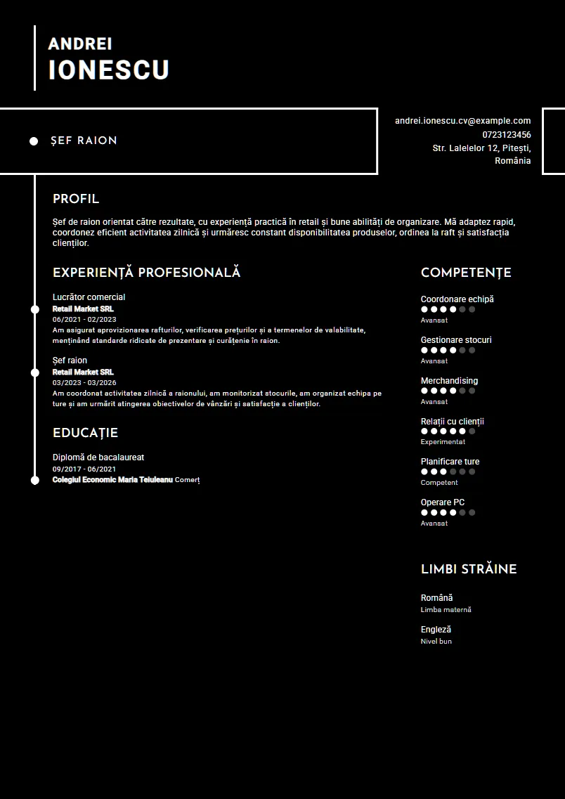 Exemplu CV Șef raion - Andrei Ionescu